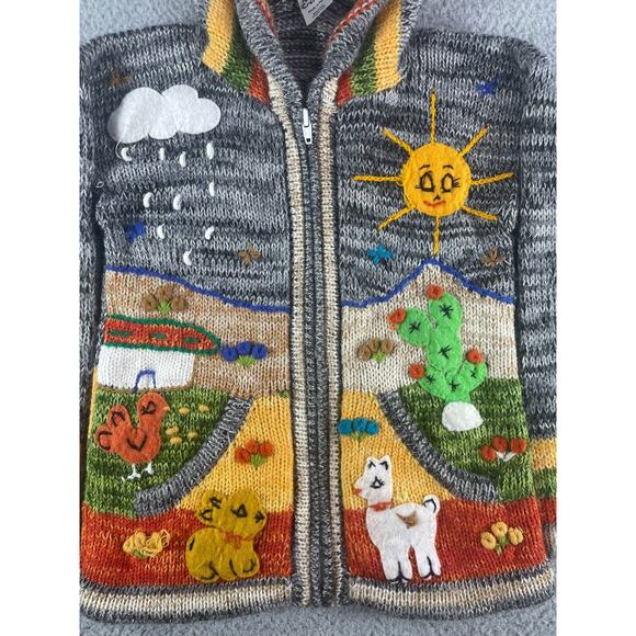 Native Creation Peruvian Hoodie Boys XS Sweater Knit Full Zip Animals Weather - Picture 2 of 12